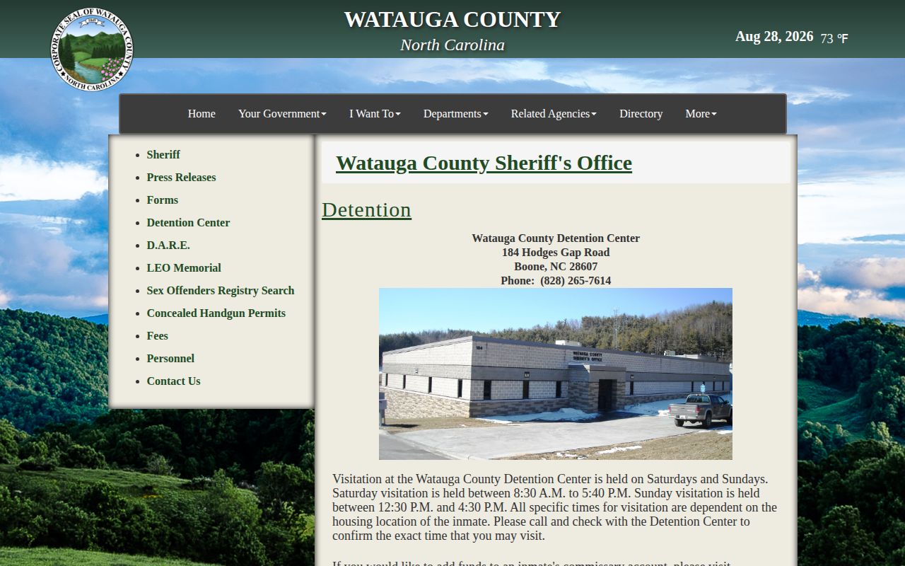 Watauga County Detention Center official jail records page