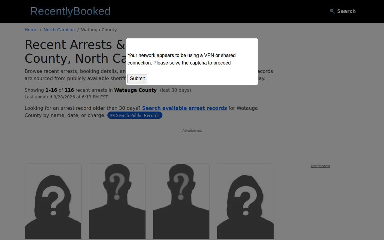 Watauga County recent booking news source interface